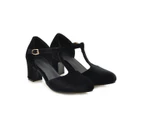 Woosien Women Pumps Suede Shoes Buckle Hollow Sandals Black