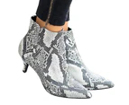 Woosien Women Zip Ankle Boots Low Kitten Heel Shoes Silver