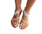 Woosien Women Lace Sandals Dressy White Flat Shoes White