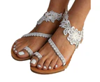 Woosien Women Lace Sandals Dressy White Flat Shoes White
