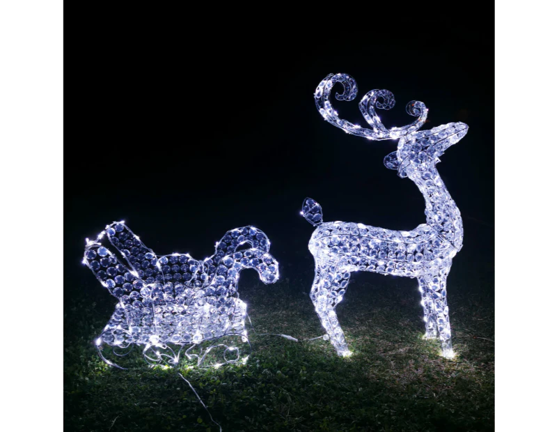 Christmas Decoration 3D Crystal Beads Reindeer Sleigh Set 99cm LED Display Indoor/Outdoor