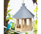 Wooden Hanging Bird Feeder Peanut Food Container Garden Outdoor Feeding Tool - Pink