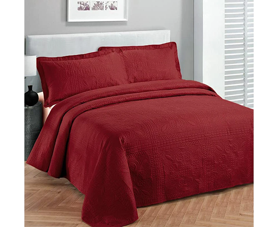 (Full/Queen, Red) - Fancy Collection 3pc Luxury Bedspread Coverlet Embossed Bed Cover Solid Red New Over Size 250cm x 270cm Full/queen