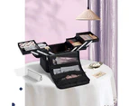 Fashion-Soft Makeup Box Train Bag Case Pallette Pockets Artist Cosmetic Nail Kit Handbag with Carry Strap Makeup Storage Organizer Box for Jewelry Make-U
