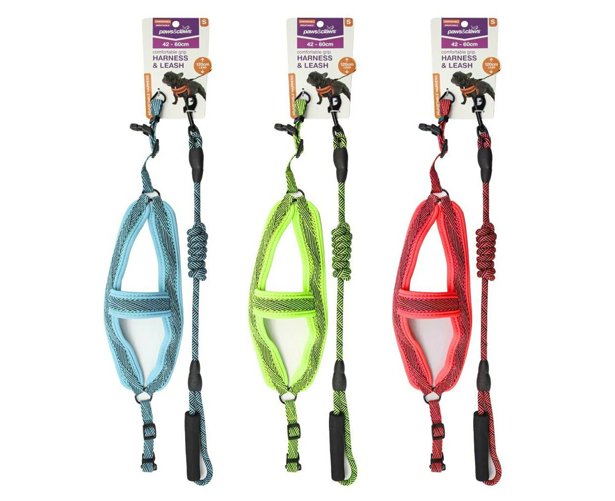 3x Paws & Claws Dog/Pet Mesh 120cm Lead/42-60cm Adjustable Harness Small Assort.