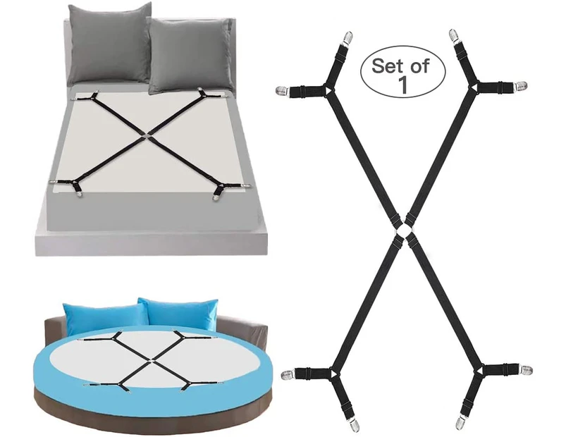 Crisscross Elastic Bed Fitted Sheet Straps,Adjustable Bed Sheet Suspenders Gripper Fastener Clips, 4 Sides Fuit