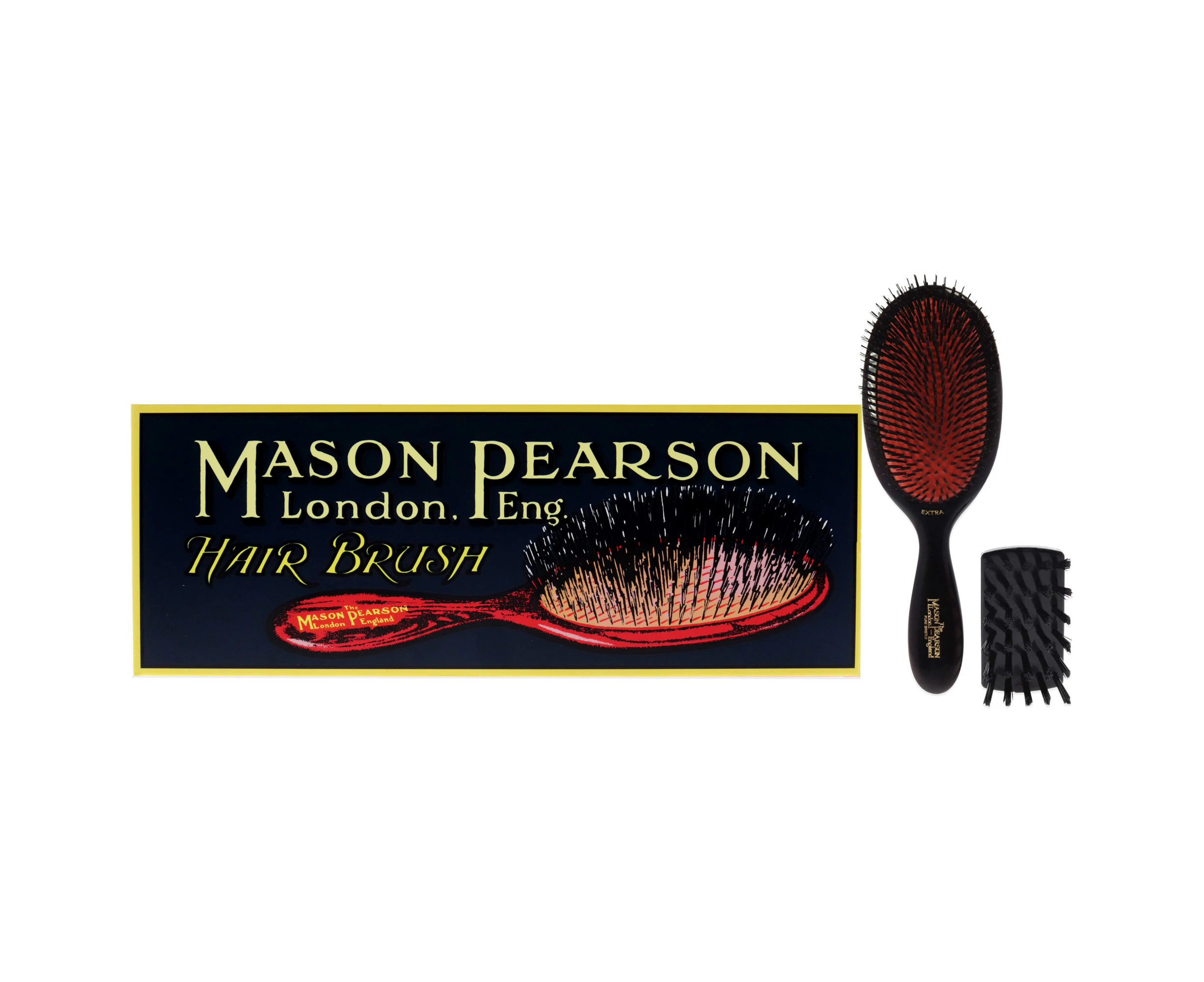 Mason Pearson Extra Large Pure Bristle Brush - B1 Dark Ruby For Unisex 2 Pc Hair Brush and Cleaning Brush Variant Size Value 2 pc