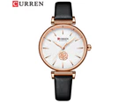 CURREN Ladies Watches Luxury Fashion Leather Quartz Wristwatches Female Branded Women's Clock with Flower