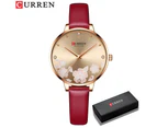 CURREN Luxury Brand Women's Watches with Rhinestone and flower Dial Quartz Leather Strap Charm Wristwatches for Ladies