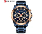 CURREN Luxury Man Sporty Watches Casual Quartz Stainless Steel Band Classic Chronograph Wristwatches for Men Blue Clock