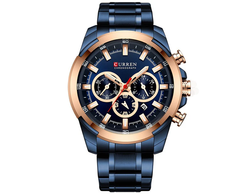CURREN Men Watch Big Dial Sport Mens Watches Top Luxury Brand Blue Full Steel Quartz Wristwatch Chronograph Military Male Clock
