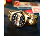CURREN Men Watch Stainless Steel Band Luxury Quartz Wristwatches for Male Creative Design Golden Clock with Luminous