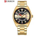 CURREN Men Watch Stainless Steel Band Luxury Quartz Wristwatches for Male Creative Design Golden Clock with Luminous