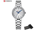 CURREN Quartz Wristwatches for Wommen Luxury Rhinestones Rose Dial Fashion Watches with Stainless Steel Band New