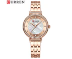 CURREN New Simple Thin Quartz Watches Women's Silver Stainless Steel Band Wristwatches with Rhinestones Clock Female