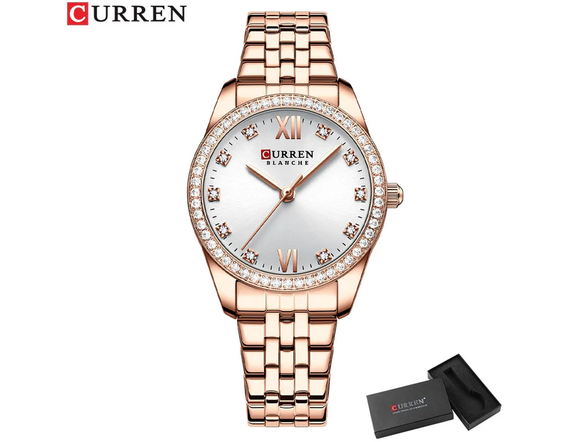 CURREN New Women's Watches Luxury Quartz Stainless Steel Band Wristwatches with Shiny Rhinestones Ladies Clock