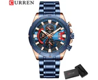 CURREN New Fashion Wristwatches for Men Casual Luminous Black Watch Green Face with Stainless Steel Band Chonograph Clock