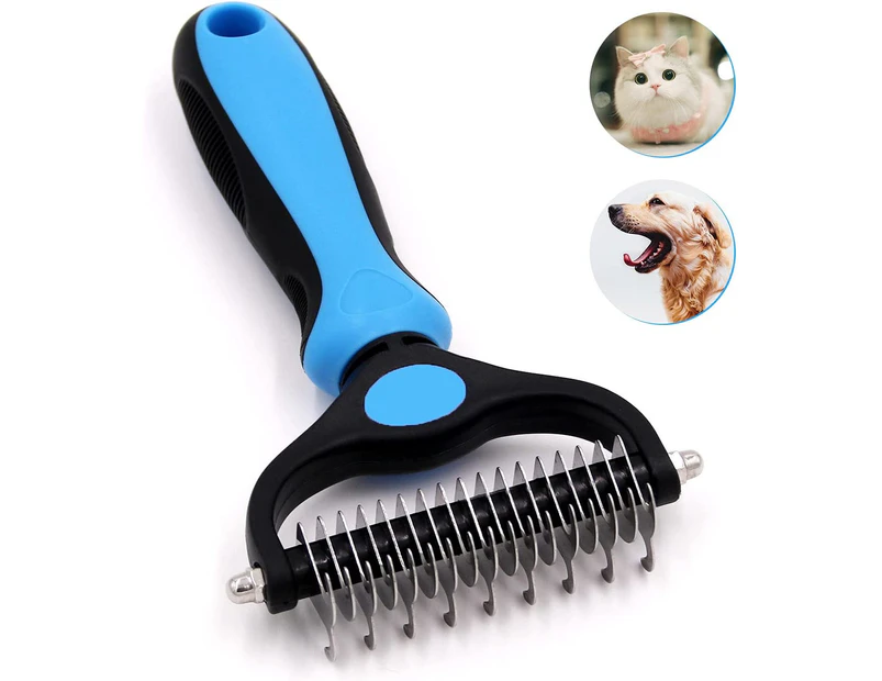 Pet Grooming Tool- 2 Sided Undercoat Rake for Dogs &Cats-Safe and Effective Dematting Comb for