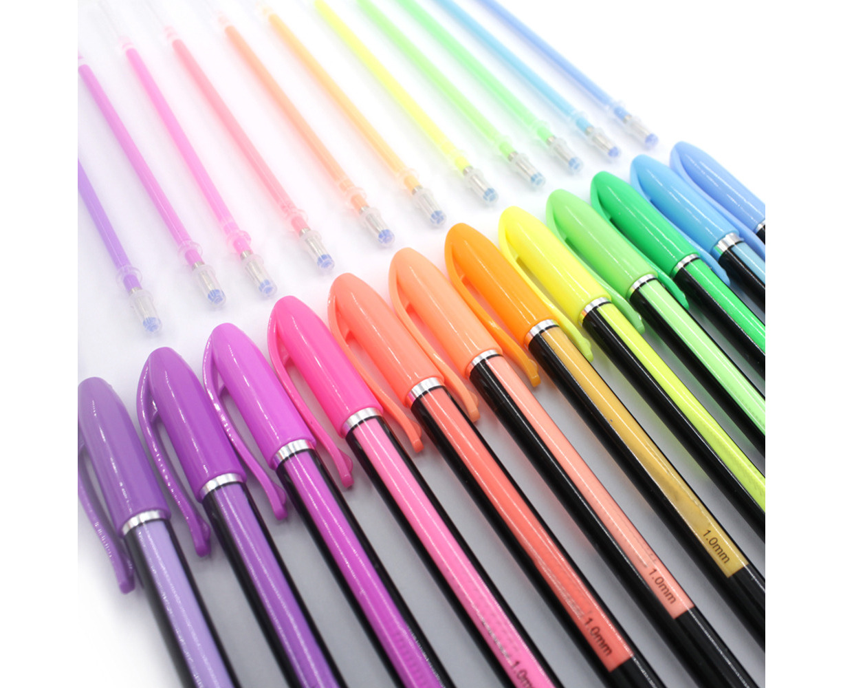 48 Pcs Color Gel Ink Pen 1.0mm Glitter Metallic Neon Pastel Art