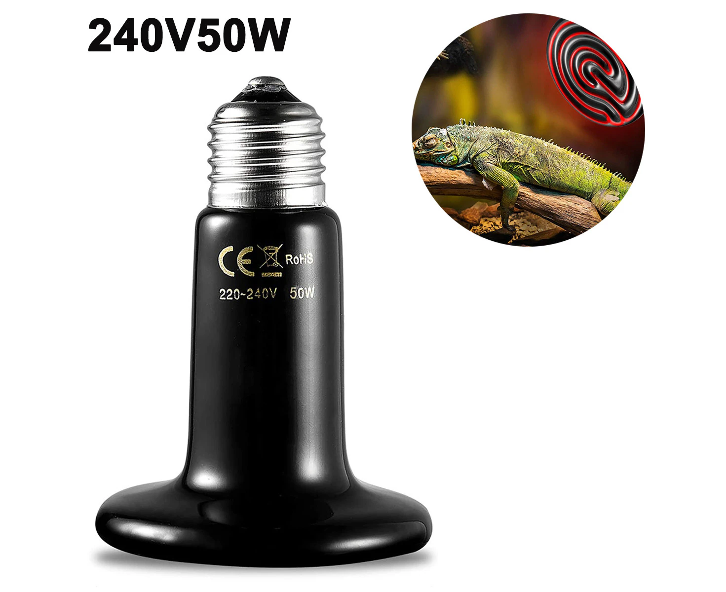 Ceramic Heat Lamp Bulb Infrared Reptile Heat Emitter Heater Lamps Bulbs - 50W