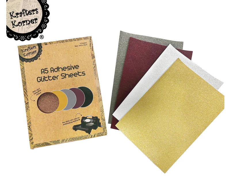 2 x Krafters Korner A5 Adhesive Glitter Sheets 5-Pack - Assorted