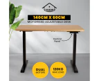 Viviendo Electric Standing Desk Dual Motorised Height Adjustable Sit Stand Workstation 1.4m Oak Colour - Black Base