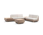 Outdoor Acapulco Package A Outdoor Wicker And Teak Lounge Setting With Coffee Table - Brushed Wheat, Cream cushions - Outdoor Wicker Lounges
