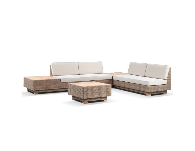 Outdoor Acapulco Package A Outdoor Wicker And Teak Lounge Setting With Coffee Table - Brushed Wheat, Cream cushions - Outdoor Wicker Lounges