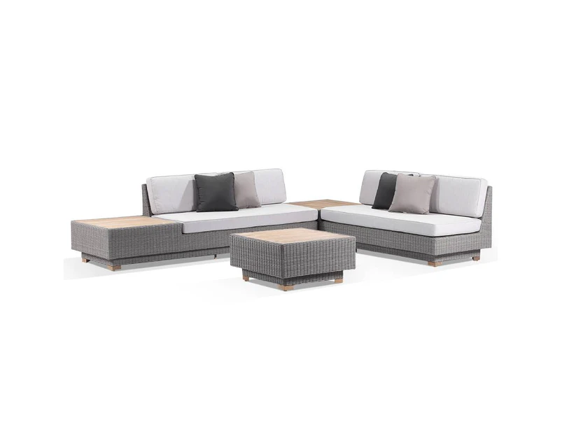 Outdoor Acapulco Package A - Outdoor Wicker And Teak Lounge With Sunbrella Cushions - Brushed Grey, Sunbrella Silver - Outdoor Wicker Lounges