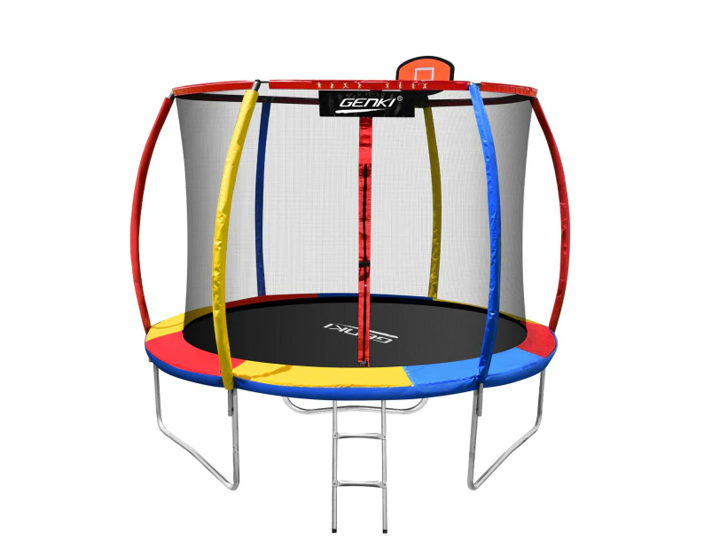 Genki 10ft Trampoline Kids Rebounder Jumping Bounce with Basketball Hoop Ladder Enclosure Indoor Outdoor Round