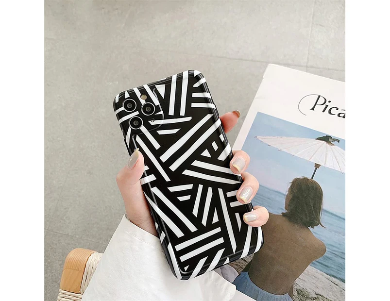 Compatible with iPhone 11 Case Cute Geometric Diagonal Stripes Design Phone Cases Silicone Shockproof Protective Cover for Apple iPhone 11 6,1 inch - Black