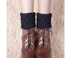 Woman Short Ankle Socks Leg Warmer Winter Knitted Crochet Boot Cuffs Toppers - Navy