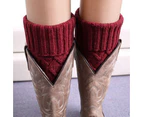 Woman Short Ankle Socks Leg Warmer Winter Knitted Crochet Boot Cuffs Toppers - Wine Red