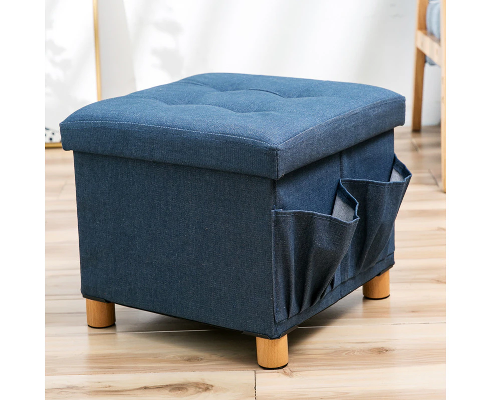 Folding Storage Ottoman Footstool Navy