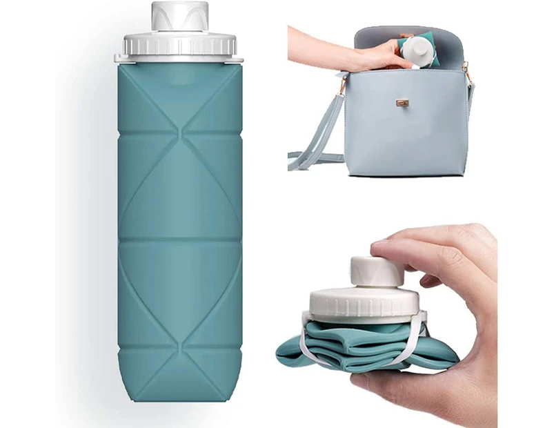 Collapsible Water Bottles Leakproof Valve Reuseable BPA Free Silicone Foldable Travel Water Bottle (20oz)
