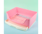 Pet Rabbit Splash-proof Litter Mesh Box Potty Trainer with Drawer Corner Toilet - White
