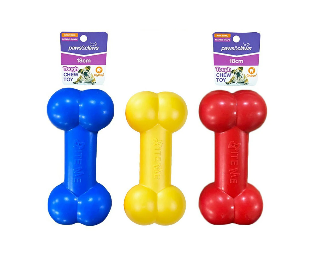 3x Paws & Claws 18cm Super Tuff Bone TPR Pet Dog Toy Interactive Fun Play Assort