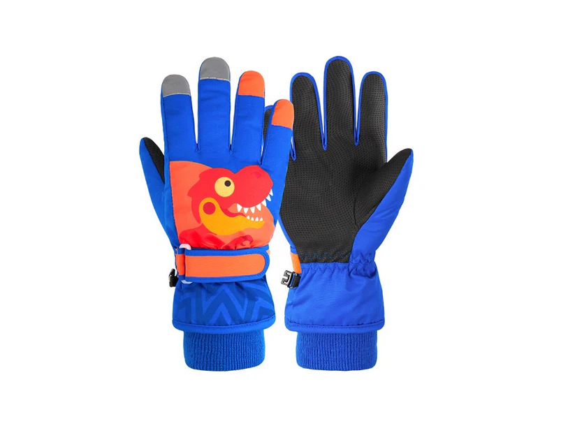Winmax Warm Ski Gloves Cute Cartoon Snow Gloves For Winter-Royal Blue Dinosaur