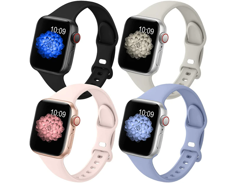 4 Pack Slim Band Compatible with Apple Watch Band 38mm/40mm for Women, Thin Narrow Soft Silicone Replacement Strap Band for iwatch