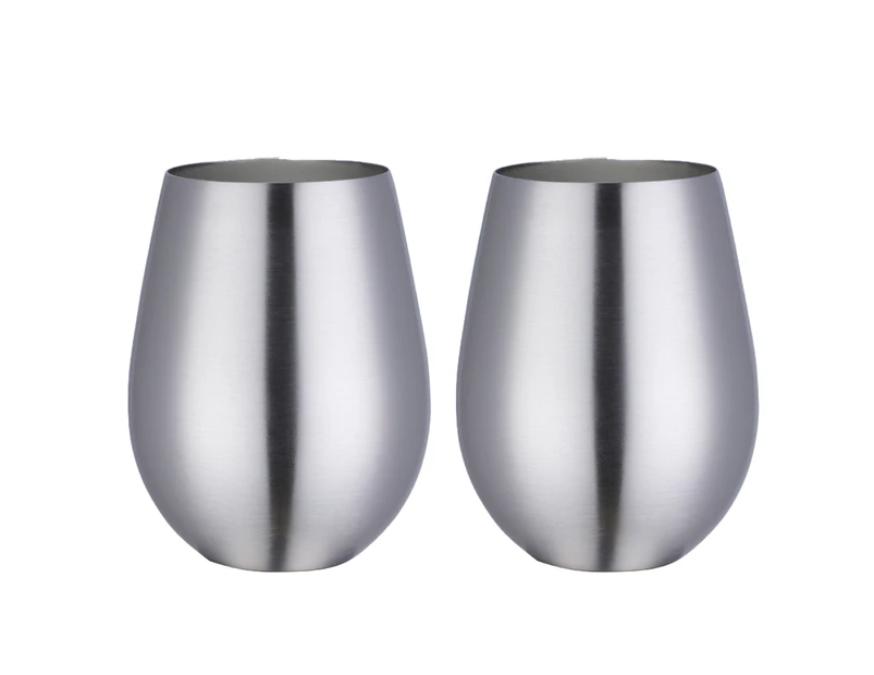 Father's Day Gift Stainless Steel Stemless Wine Glass, Outdoor Portable Wine Tumbler for the Pool, Camping, Cookouts, Travel - Set of 2 Metal Drinking Cups