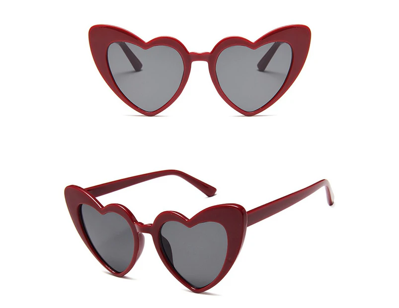 Sexy Cat Eye Love Heart Sunglasses Ladies Retro Big Frame Personality Sunglasses UV400 Protection Eyewear Anti Blue Light Glasse - Wine red
