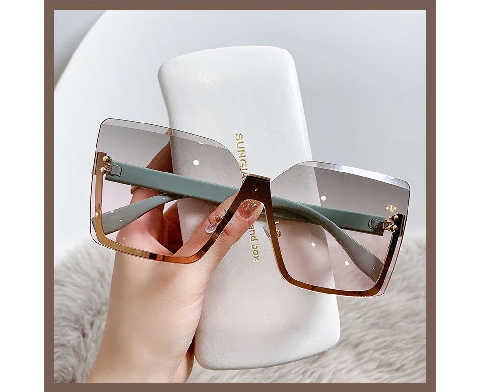 Unique Women's Square Rimless Sunglasses Lady Metal Oversized Shades for Women Driving Glasses Sonnenbrille Zonnebril Dames - Style- B