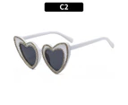 2022 Luxury Brand Shinny Crystal Cat Eye Sunglasses Pink Love Heart Cute Eyeglasses Tide Glasses Wholesale Gafas De Sol Eyewear - White