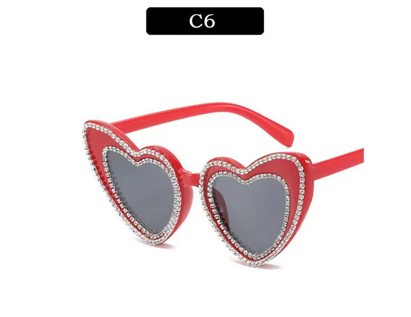 2022 Luxury Brand Shinny Crystal Cat Eye Sunglasses Pink Love Heart Cute Eyeglasses Tide Glasses Wholesale Gafas De Sol Eyewear - Red