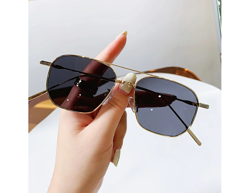Fashion Women Sunglasses 2022 Luxury Metal Trendy Eyewear Brand Design Vintage Men Square Sun Glasses Mirror UV400 - Gold Grey