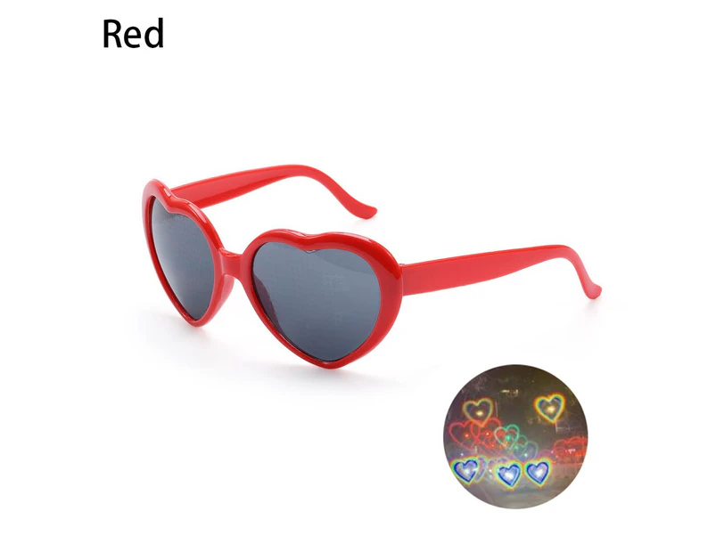 Love Heart Shaped Effects Glasses Watch The Lights Change to Heart Shape At Night Diffraction Glasses Women Fashion Sunglasses - Red