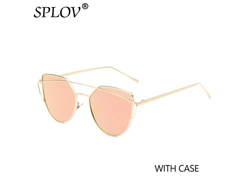SPLOV Fashion Cat Eye Polarized Sunglasses for Women Vintage Double Beams Metal Frame Sun Glasses Female Driving Glasses UV400 - Style- IGold BarbiePink W