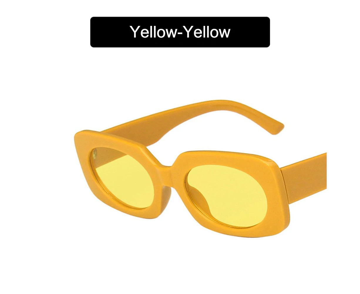 Colorful Women Oval Frame Sunglasses Vintage Rectangle Sunglasses Fashion Female Shades Popular UV400 Eyewear - Yellow-Yellow