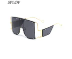 2021 New Luxury Oversized Sunglasses for Women Vintage Square Rivet Hollow Out Sun Glasses One Piece Punk Shades Ladies Eyewear - Gold DoubleGrey