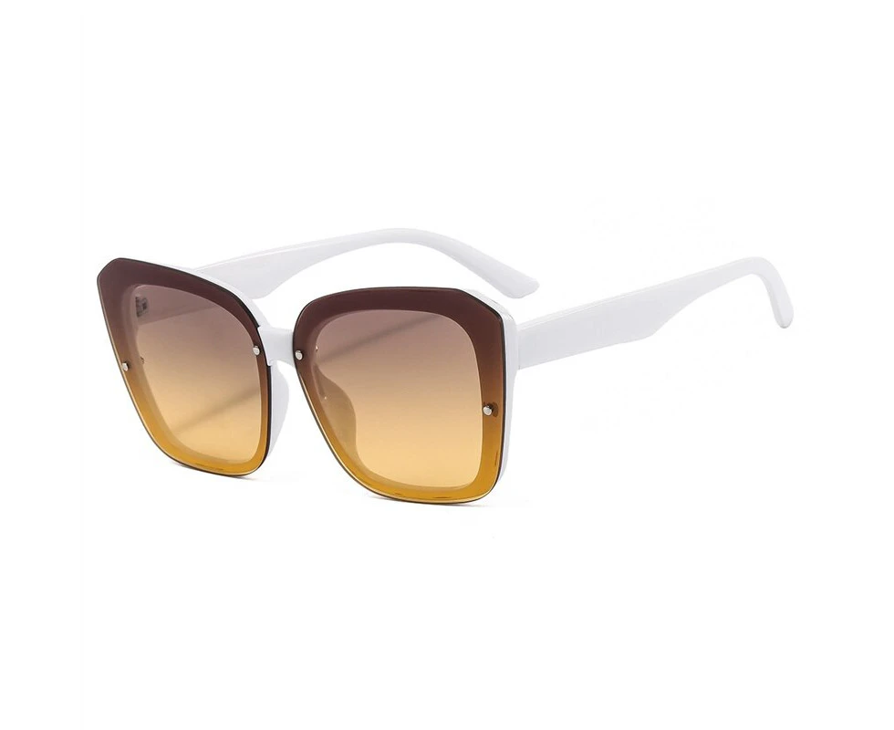 New Arrival Men Fashion Cat Eye Sunglasses for Women Oversized Square Gradient Lens Hot Sale Summer Sun Glasses Oculos De Sol - White Gray Tea